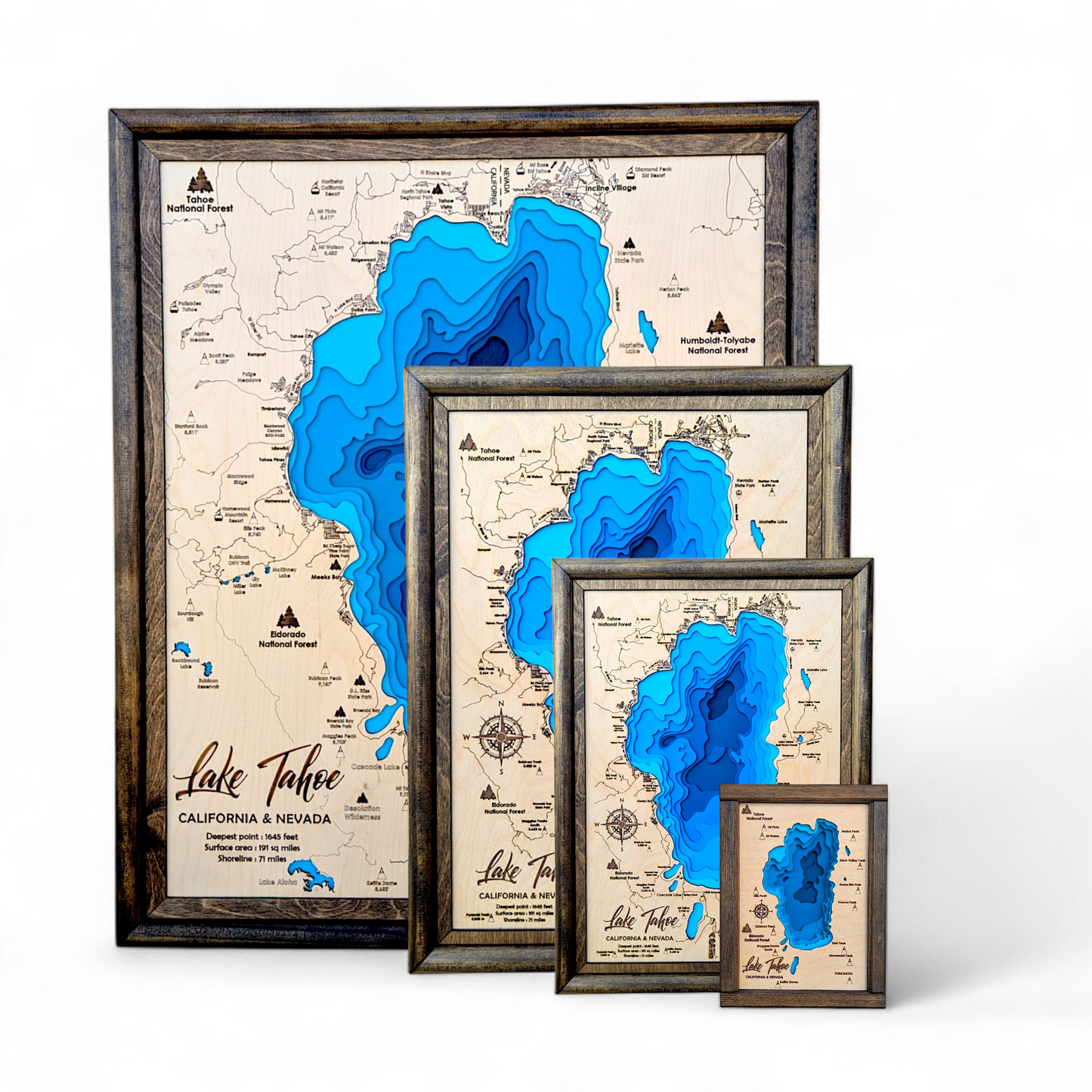 Lake Tahoe Art | Tahoe Bathymetry Map | Various Sizes