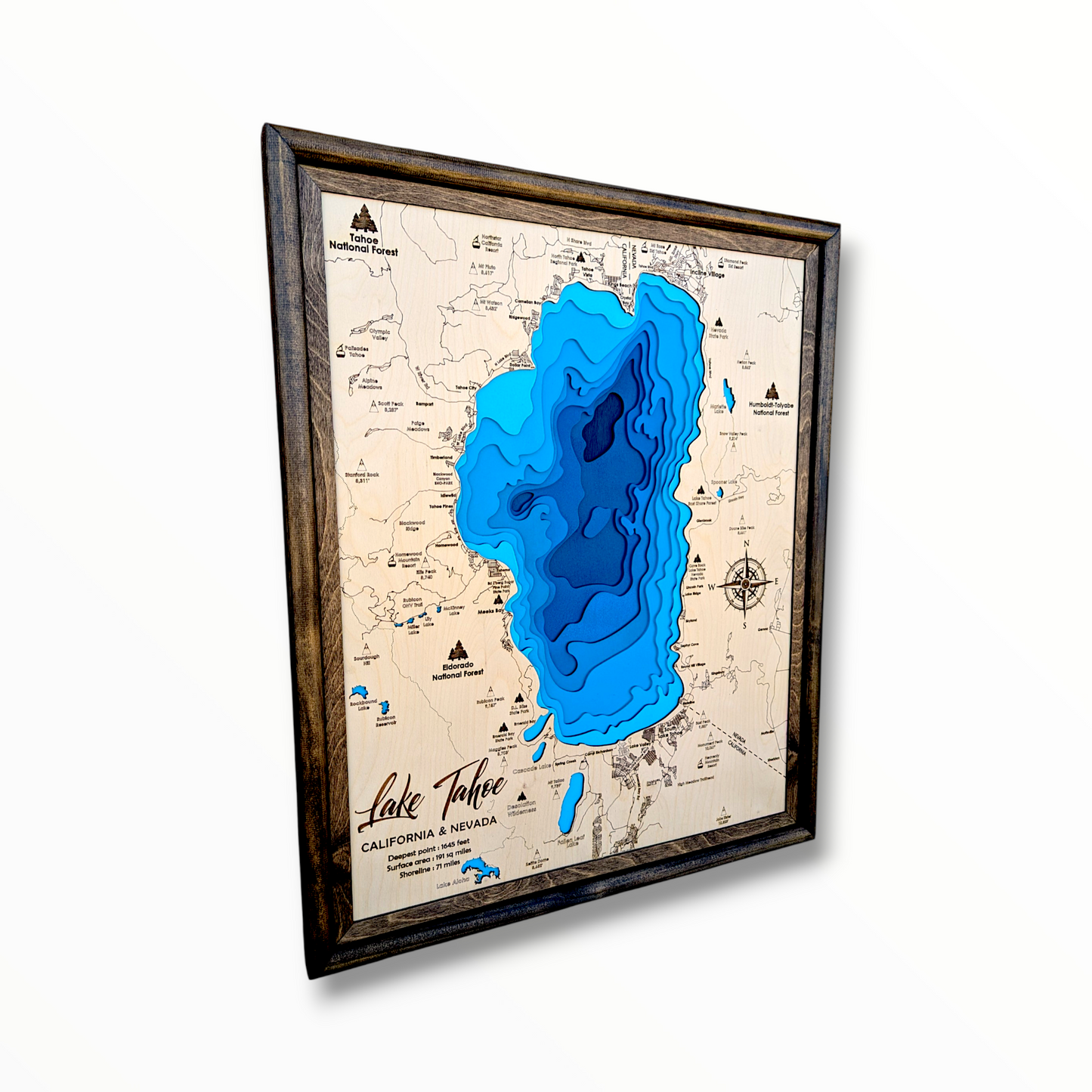 Lake Tahoe Art | Tahoe Bathymetry Map | Various Sizes