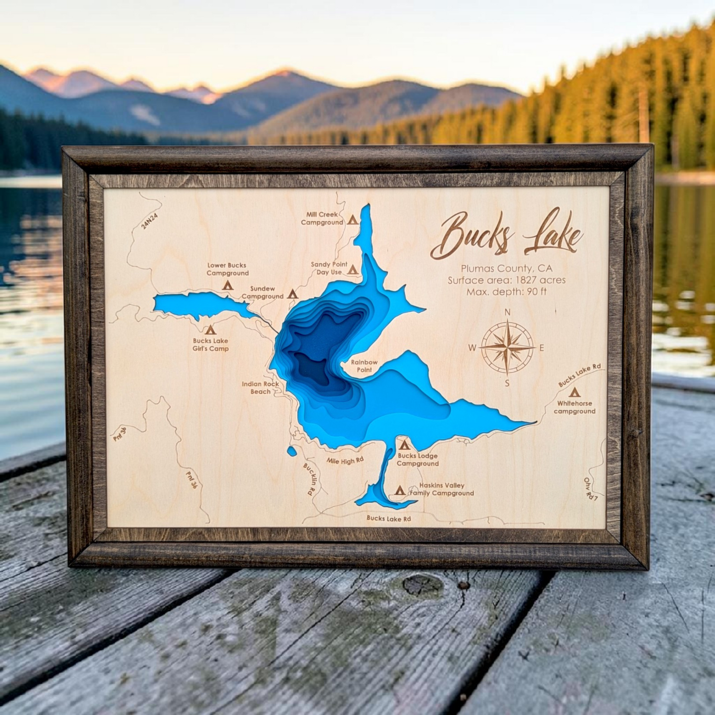 Bucks Lake Art | Bucks Bathymetry Map | Various Sizes