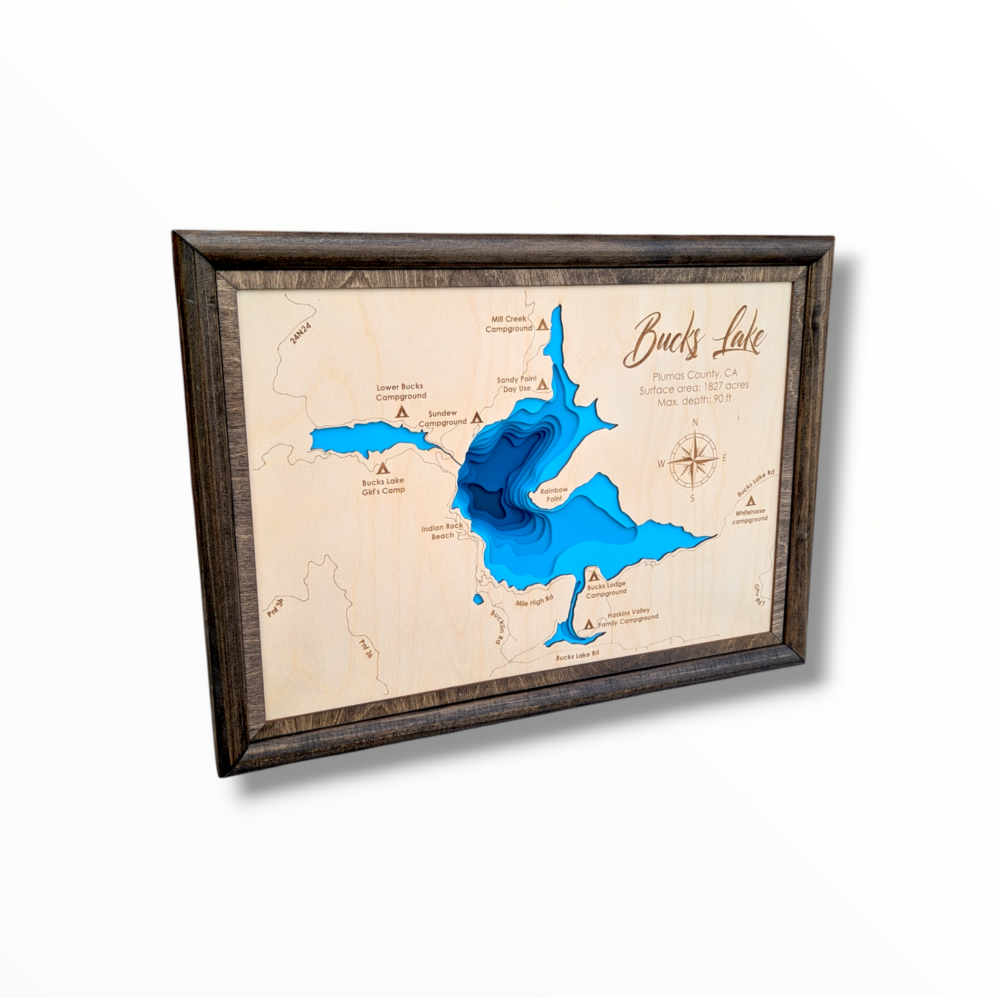 Bucks Lake Art | Bucks Bathymetry Map | Various Sizes