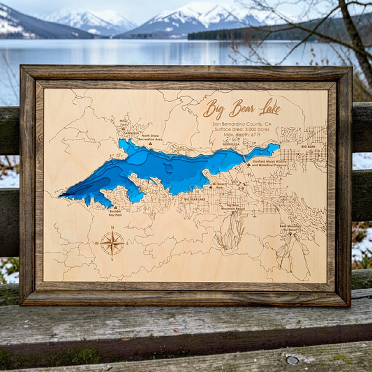 Big Bear Lake Art | Big Bear Lake Bathymetry Map | Various Sizes