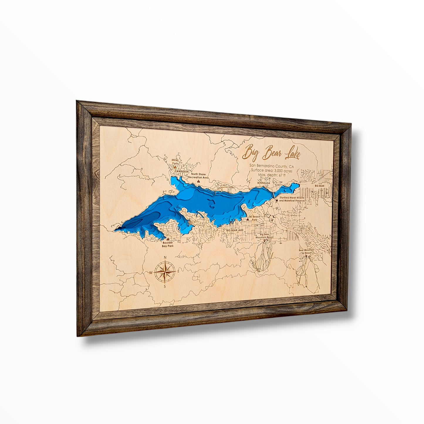Big Bear Lake Art | Big Bear Lake Bathymetry Map | Various Sizes