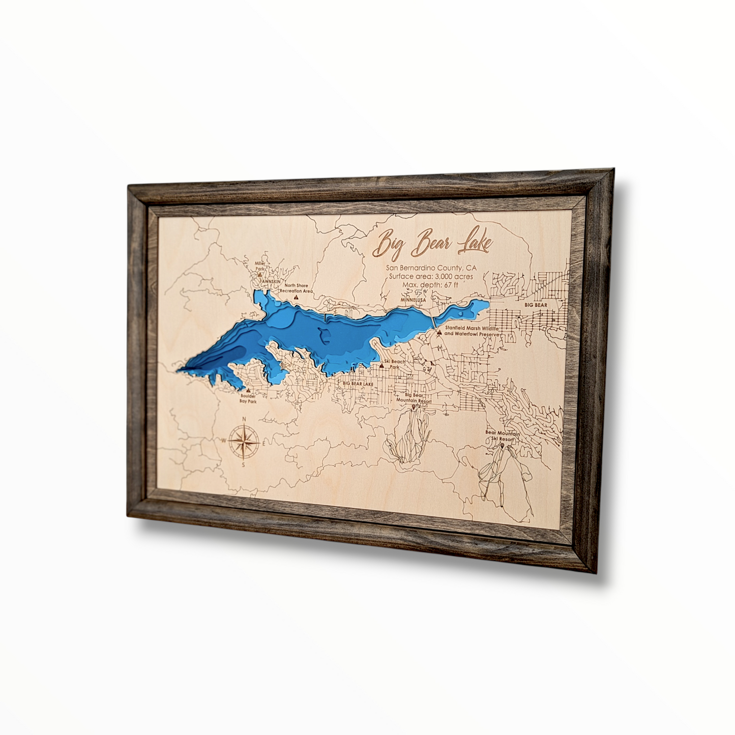Big Bear Lake Art | Big Bear Lake Bathymetry Map | Various Sizes