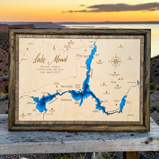 Lake Mead Art | Lake Mead Bathymetry Map | Various Sizes