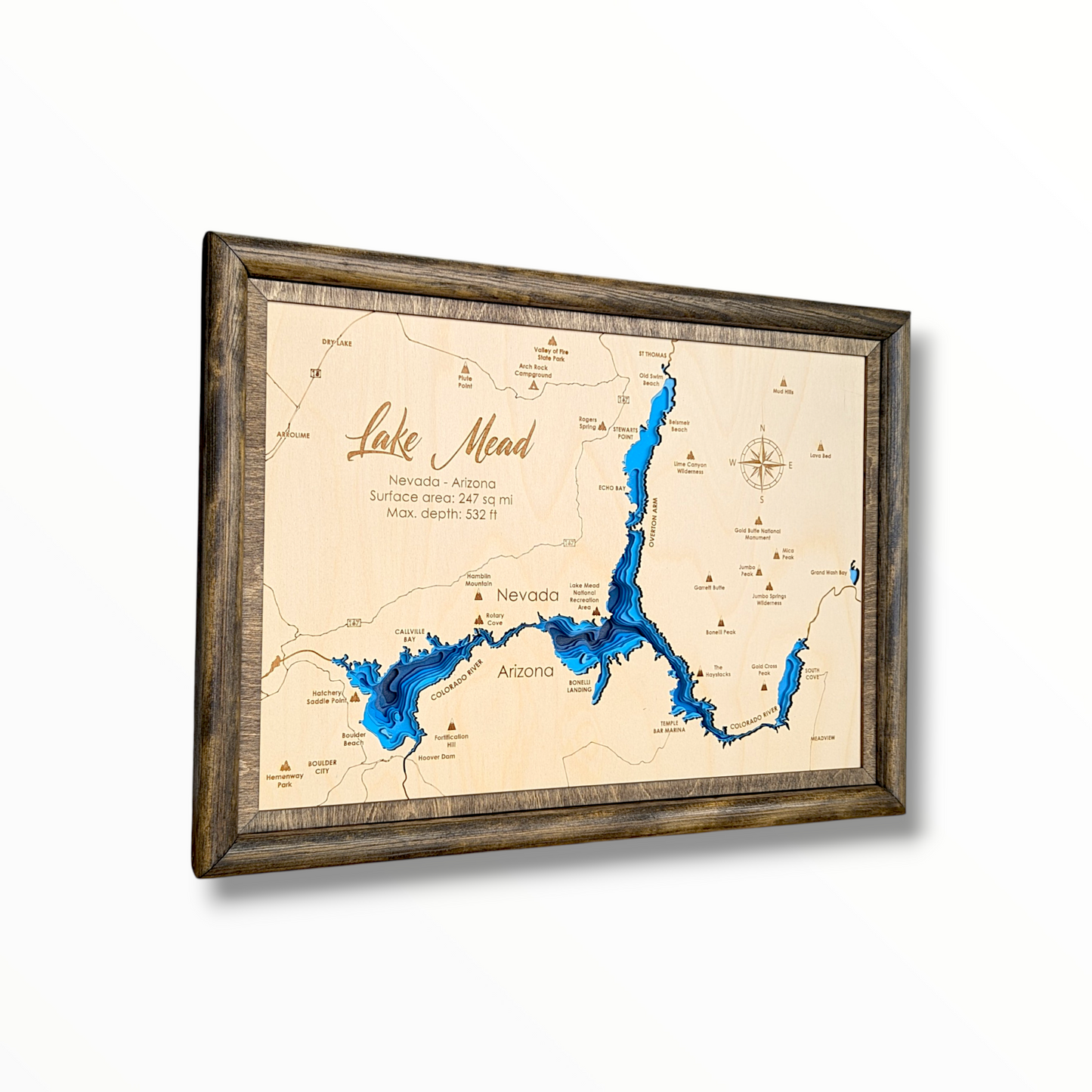 Lake Mead Art | Lake Mead Bathymetry Map | Various Sizes