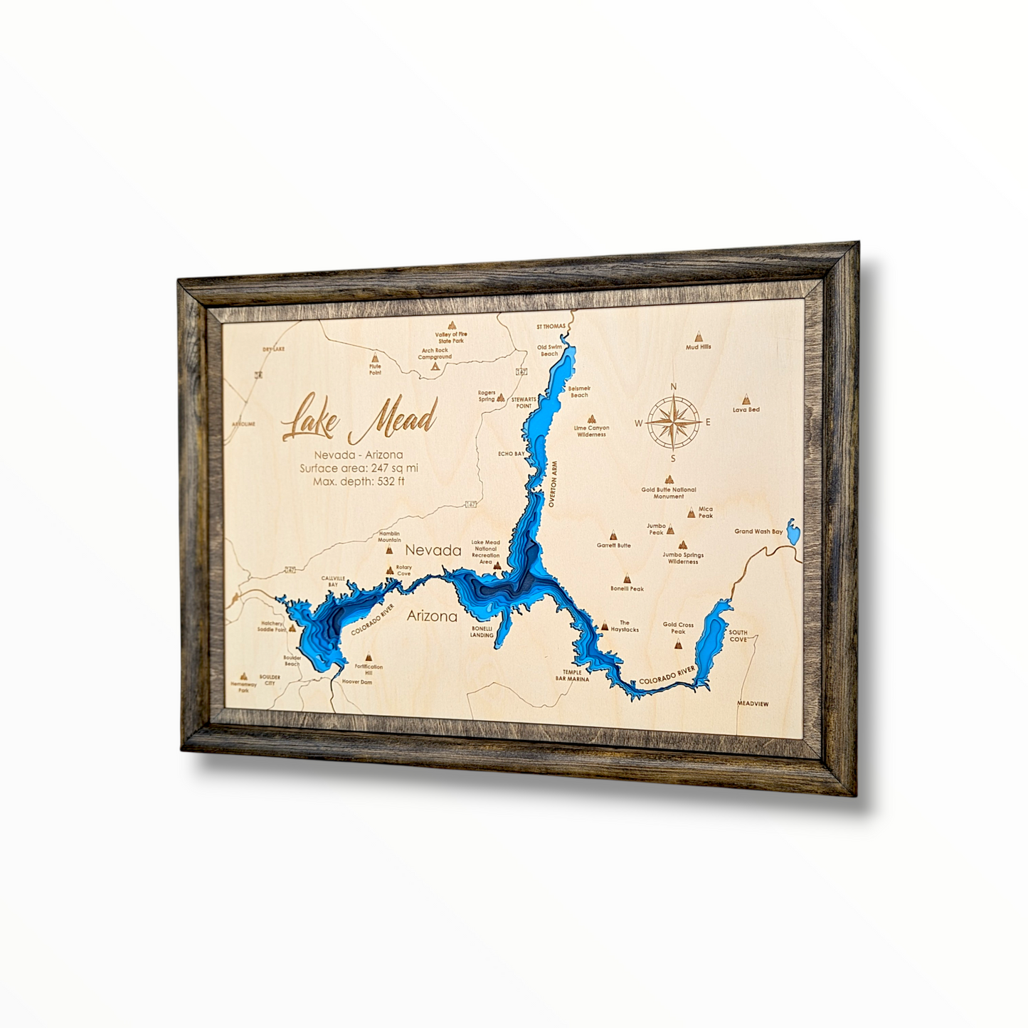 Lake Mead Art | Lake Mead Bathymetry Map | Various Sizes