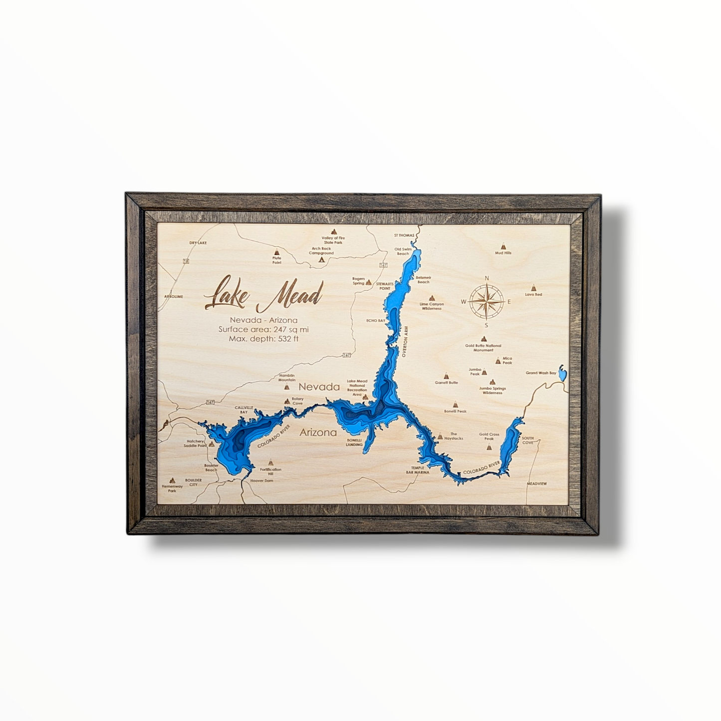 Lake Mead Art | Lake Mead Bathymetry Map | Various Sizes
