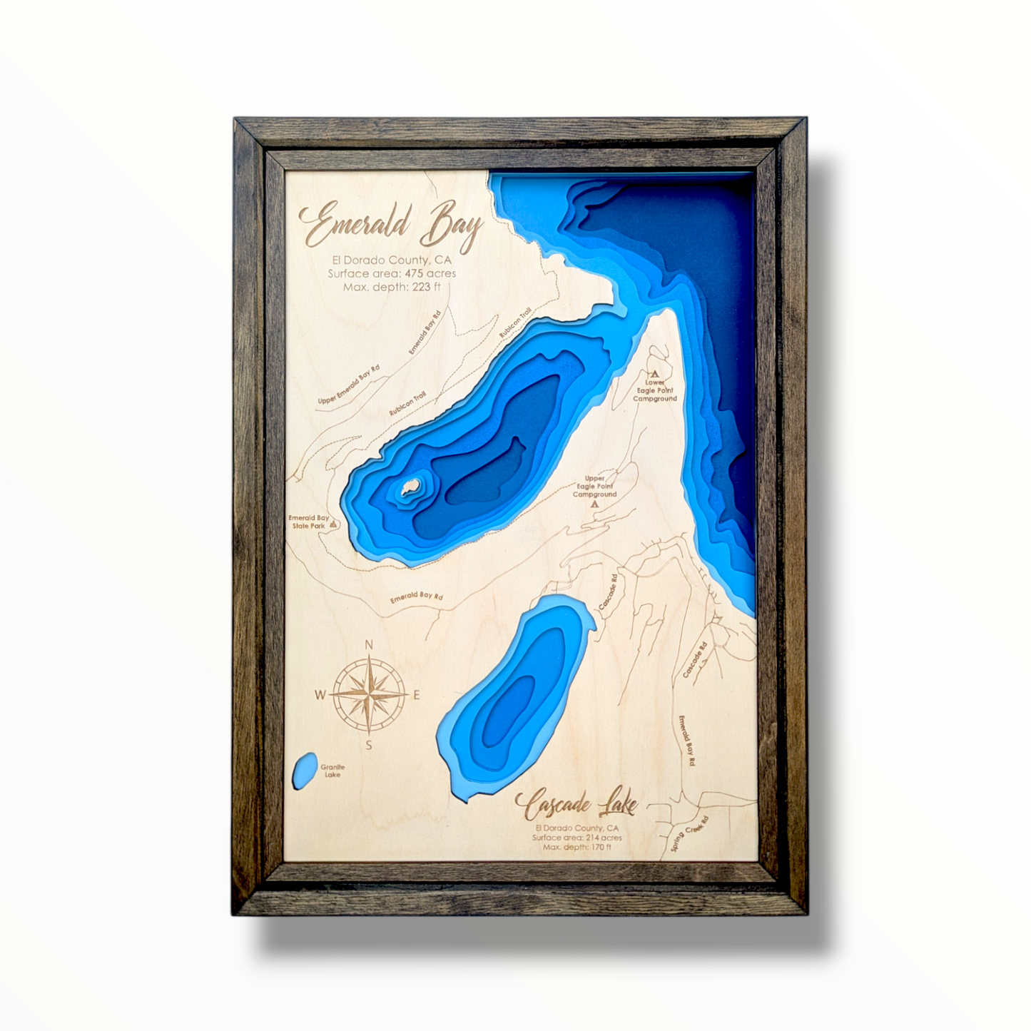 Emerald Bay and Cascade Lake Art | Emerald Bay and Cascade Lake Map | Various Sizes