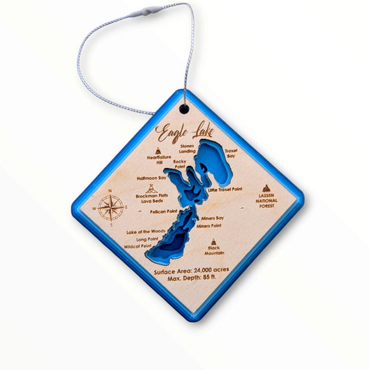 Eagle Lake Bathymetric Ornament | Diamond | 3" by 3"