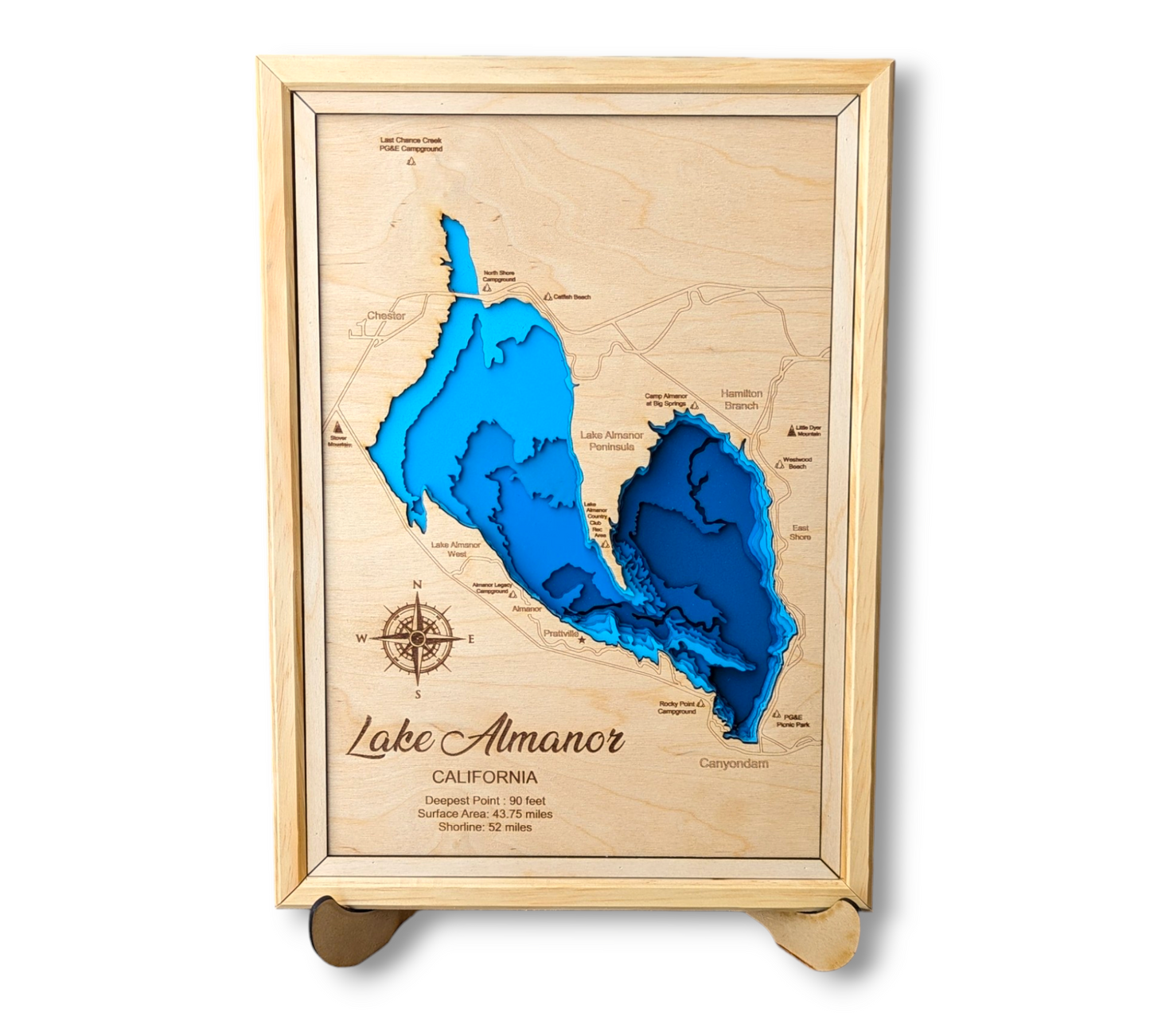 Lake Almanor Art | Almanor Bathymetry Map | Various Sizes