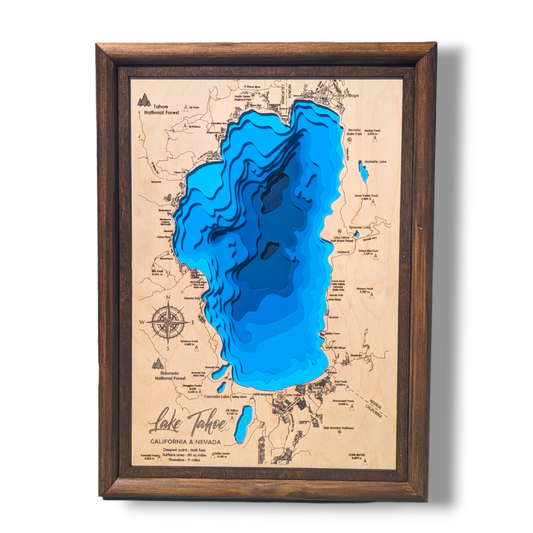 Lake Tahoe Art | Tahoe Bathymetry Map | Various Sizes