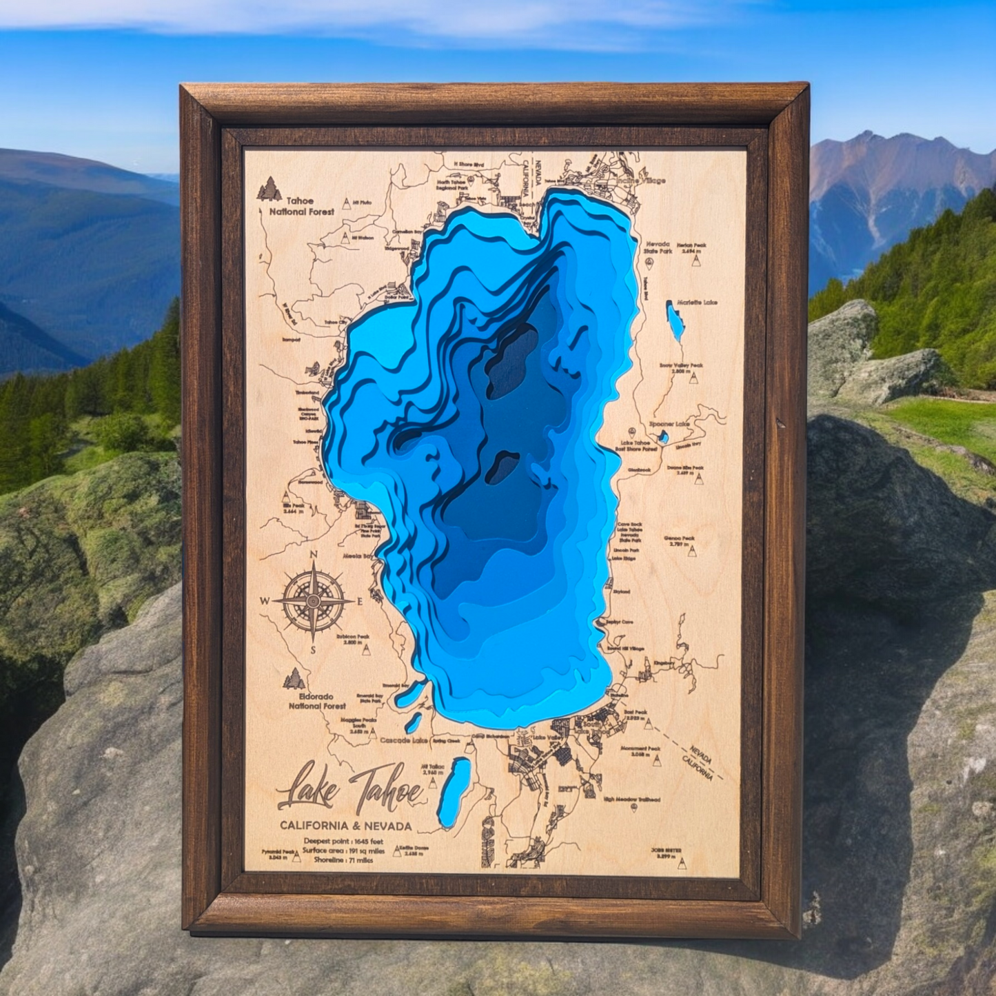 Lake Tahoe Art | Tahoe Bathymetry Map | Various Sizes