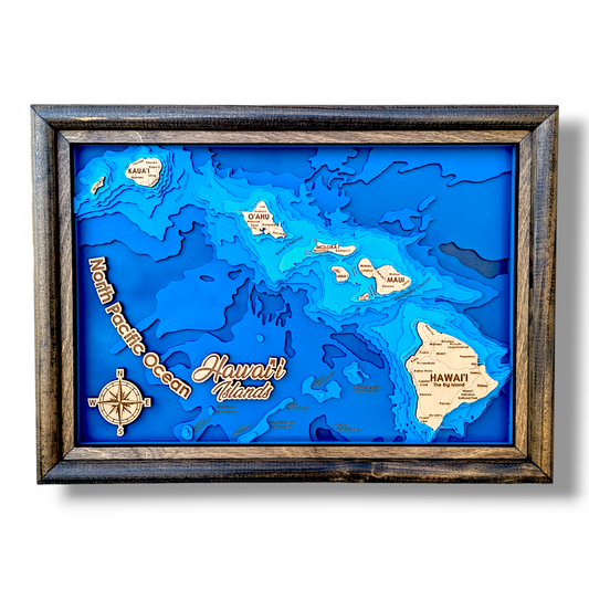 Hawaiian Islands Art | Hawaiian Bathymetry Map | Various Sizes