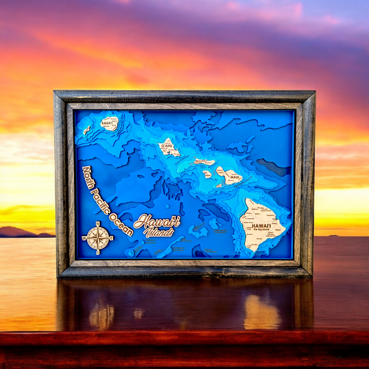 Hawaiian Islands Art | Hawaiian Bathymetry Map | Various Sizes