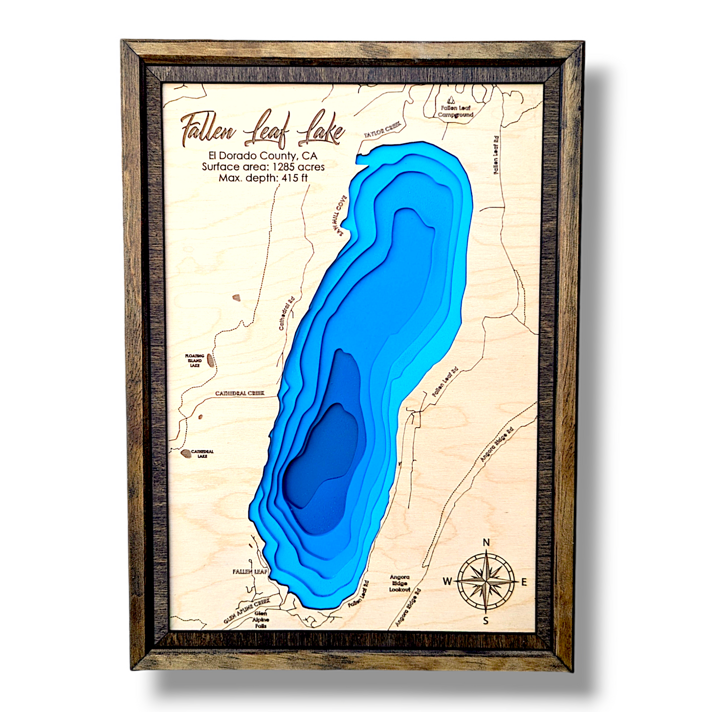 Fallen Leaf Lake Art | Fallen Leaf Bathymetry Map | Various Sizes