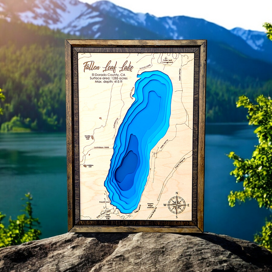 Fallen Leaf Lake Art | Fallen Leaf Bathymetry Map | Various Sizes