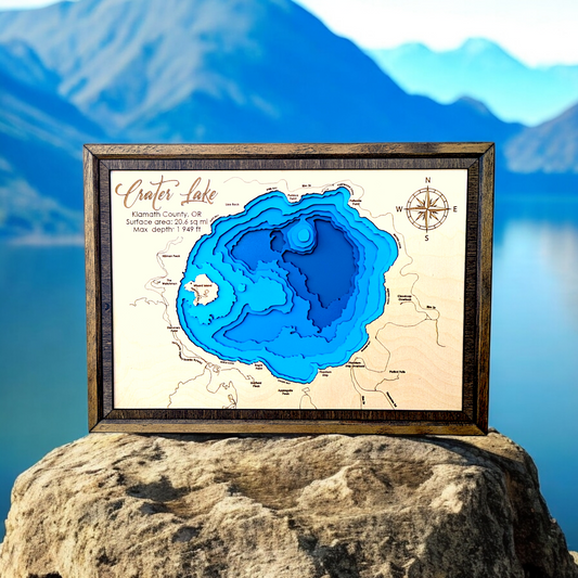 Crater Lake Art | Crater Lake Bathymetry Map | Various Sizes