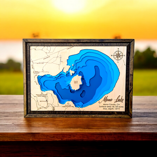 Mono Lake Art | Mono Lake Bathymetry Map | Various Sizes