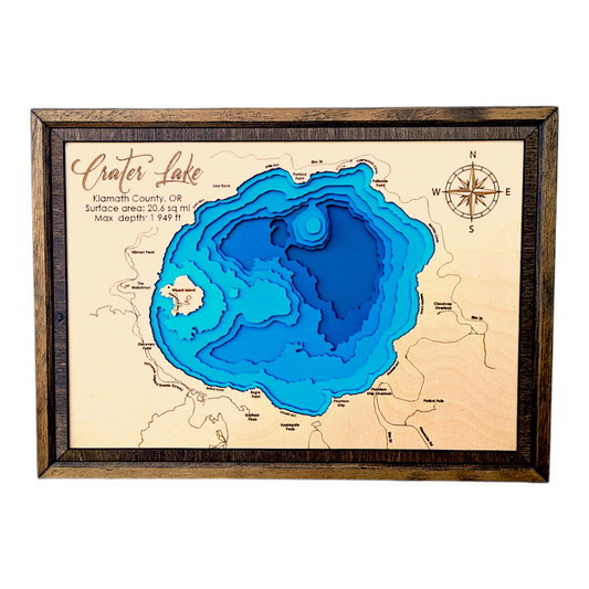 Crater Lake Art | Crater Lake Bathymetry Map | Various Sizes