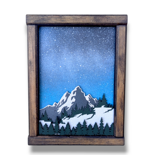 Mountain Art | 6" by 8" | Snowy Slopes | Blue, Indigo, or Orange Sky