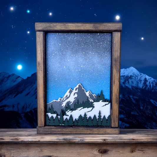 Mountain Art | 6" by 8" | Snowy Slopes | Blue, Indigo, or Orange Sky