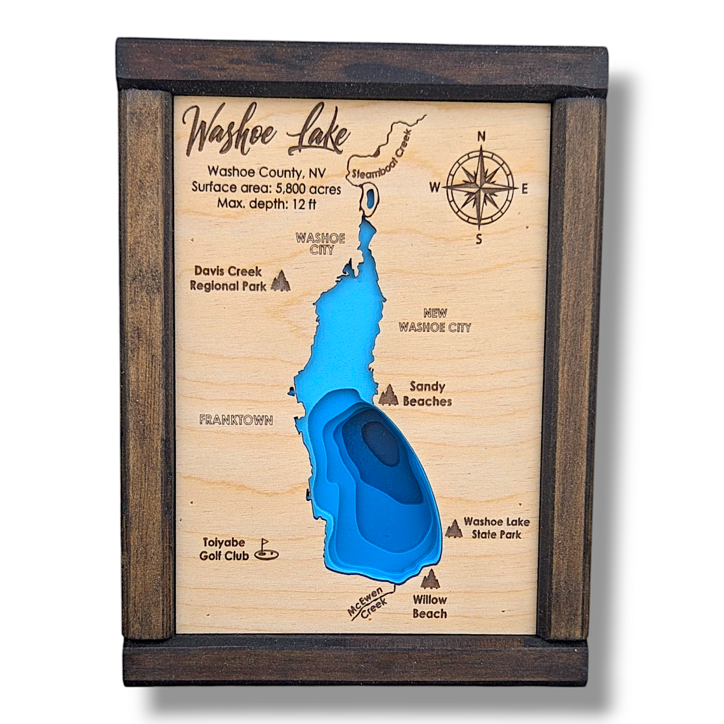 Washoe Lake Art | Washoe Lake Bathymetry Map | Various Sizes