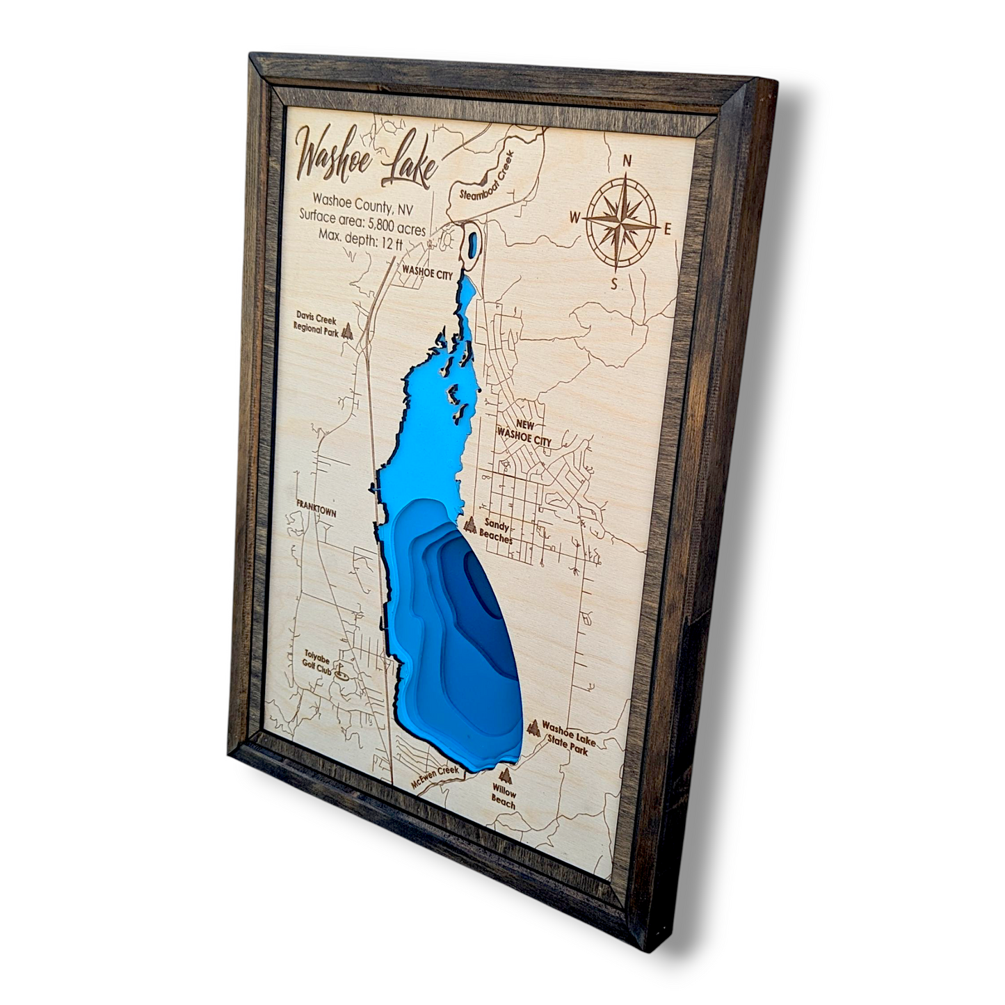 Washoe Lake Art | Washoe Lake Bathymetry Map | Various Sizes