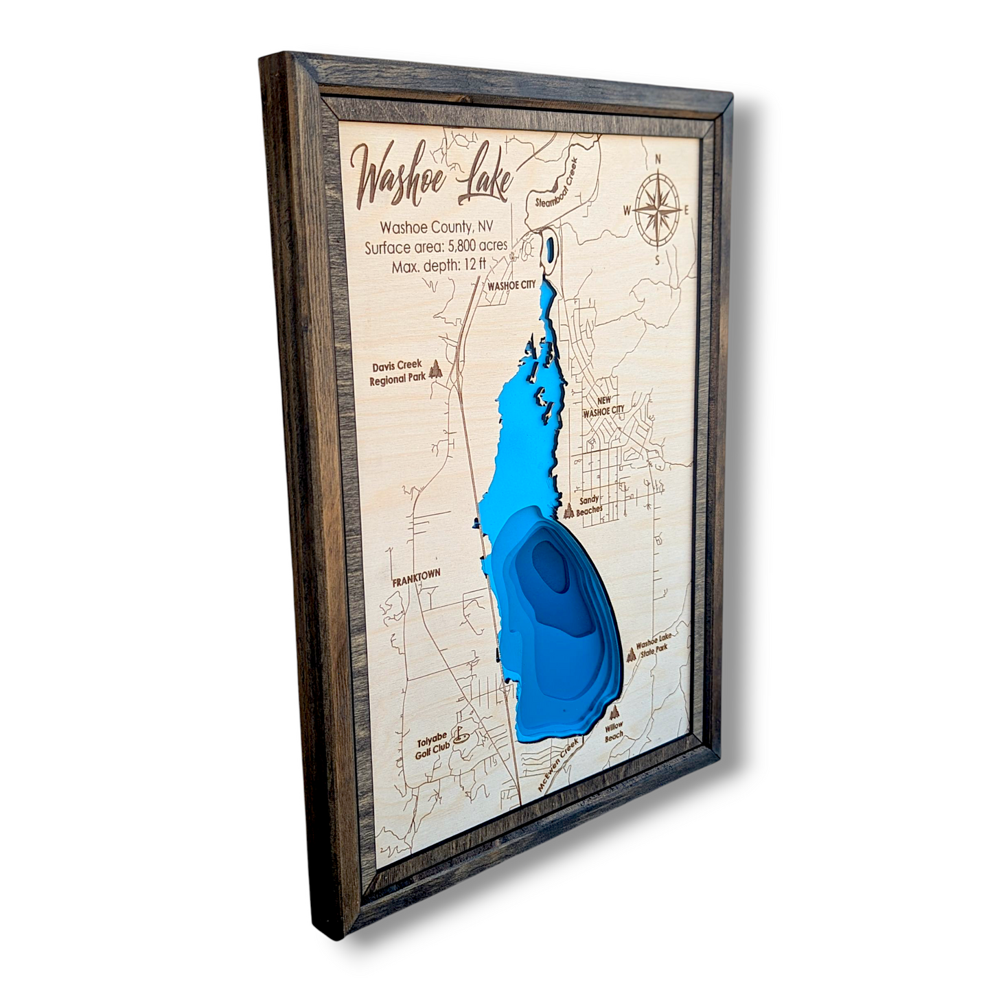 Washoe Lake Art | Washoe Lake Bathymetry Map | Various Sizes