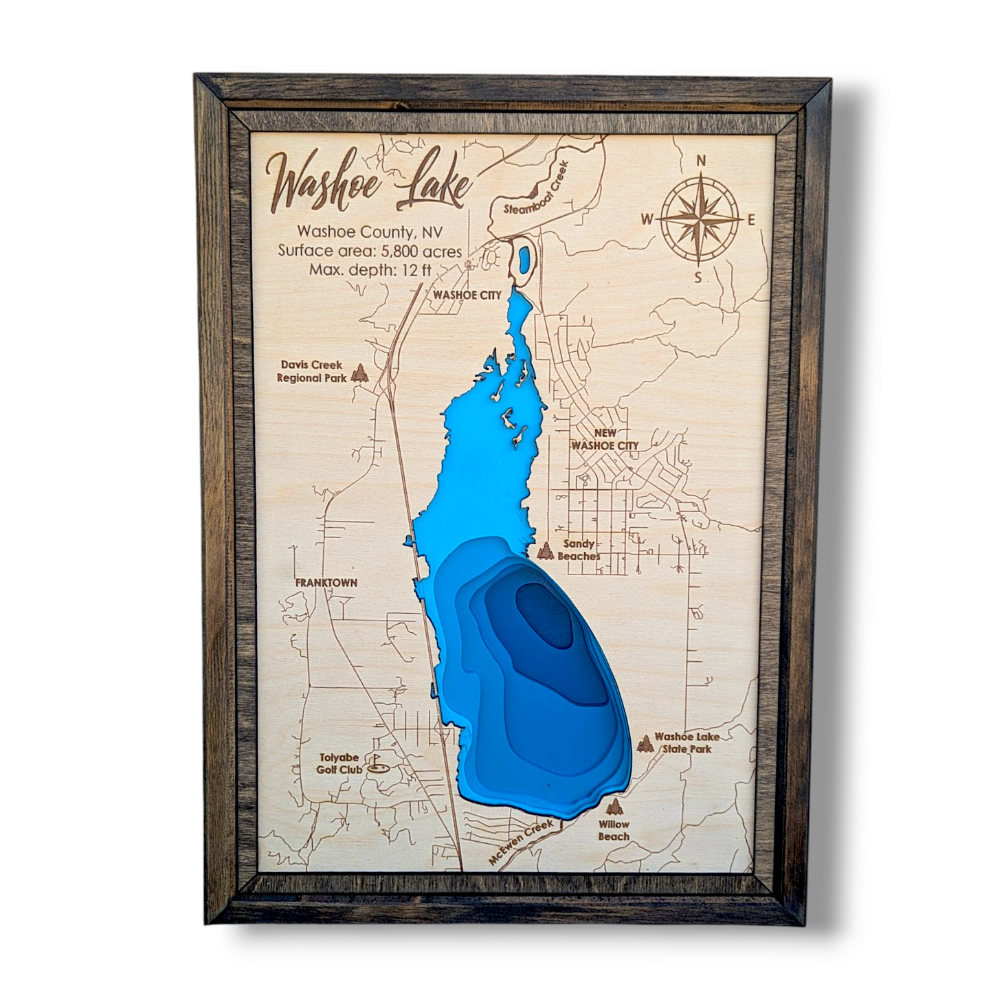 Washoe Lake Art | Washoe Lake Bathymetry Map | Various Sizes