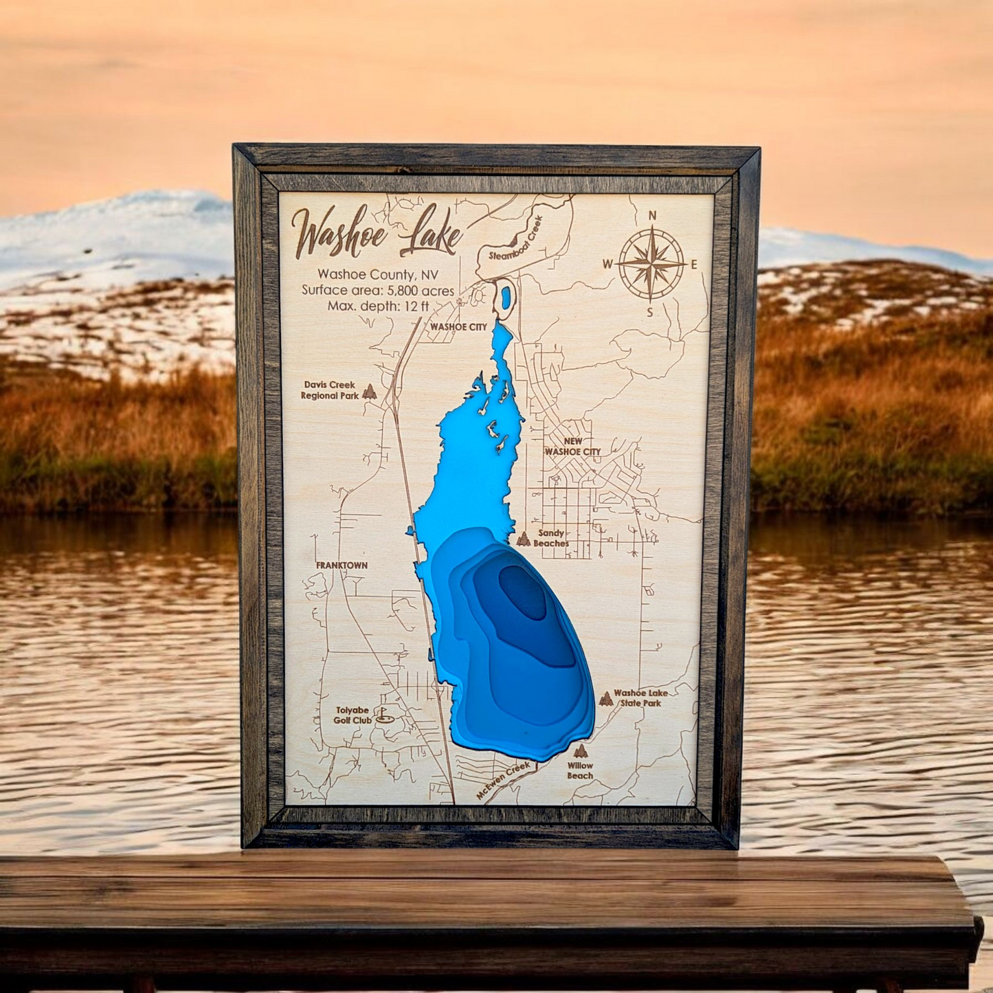 Washoe Lake Art | Washoe Lake Bathymetry Map | Various Sizes