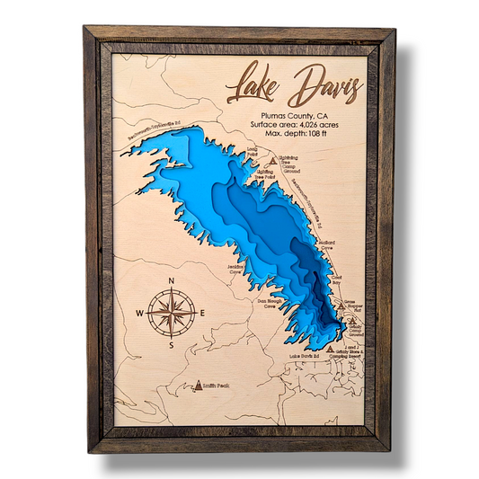 Lake Davis Art | Lake Davis Bathymetry Map | Various Sizes