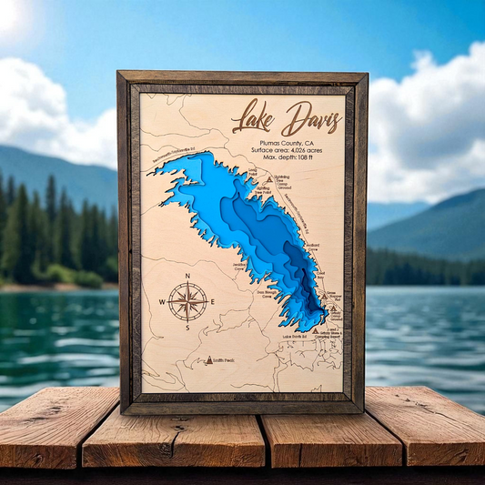 Lake Davis Art | Lake Davis Bathymetry Map | Various Sizes
