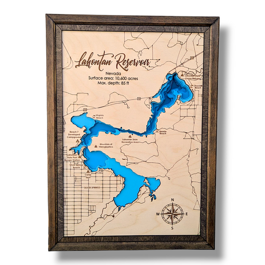Lahontan Reservoir Art | Lahontan Reservoir Bathymetry Map | Various Sizes