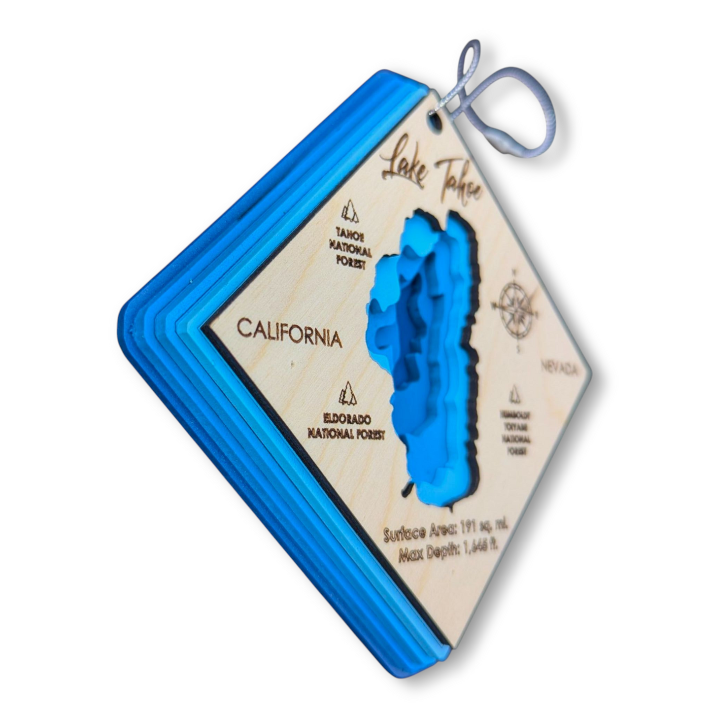 Lake Tahoe Bathymetric Ornament | Diamond | 4" by 4"