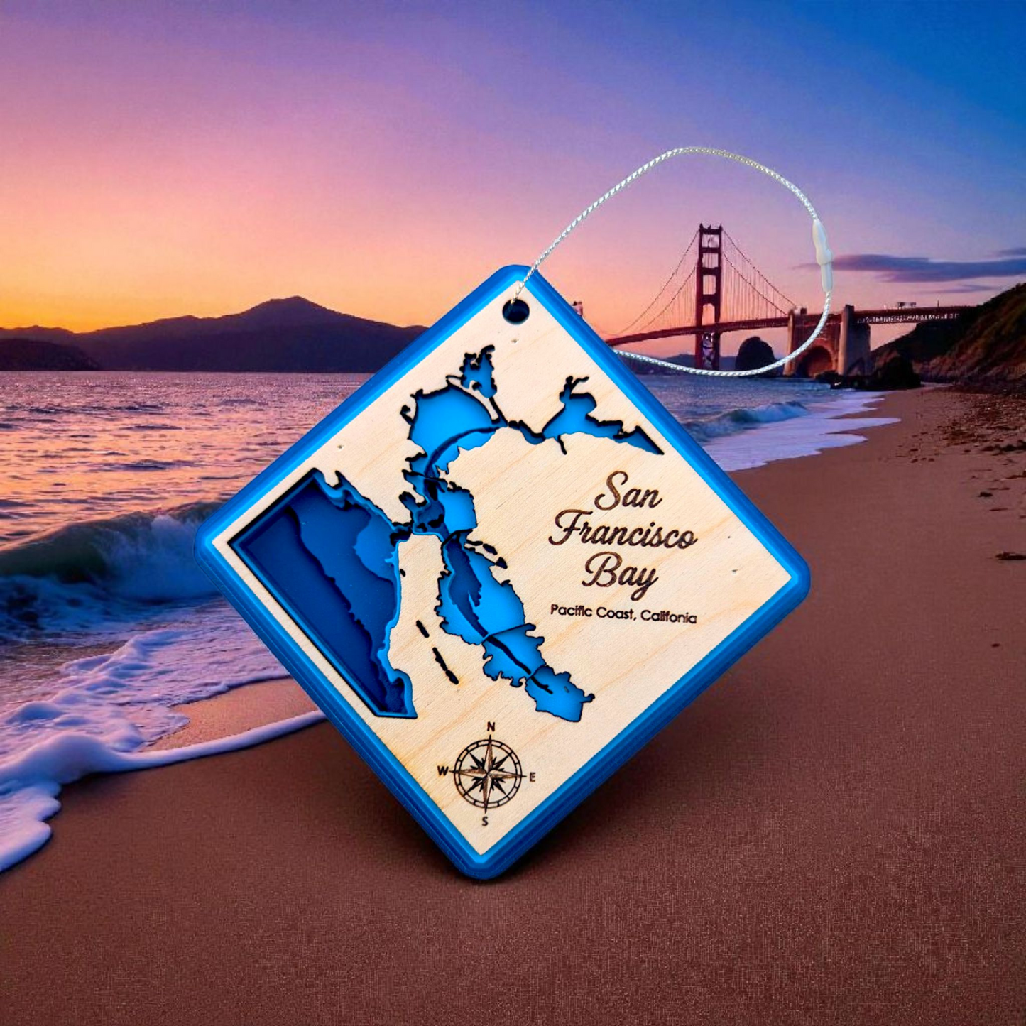 San Francisco Bathymetric Ornament | Diamond | 4" by 4"