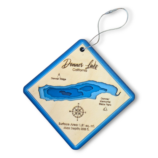 Donner Lake Bathymetric Ornament | Diamond | 4" by 4"