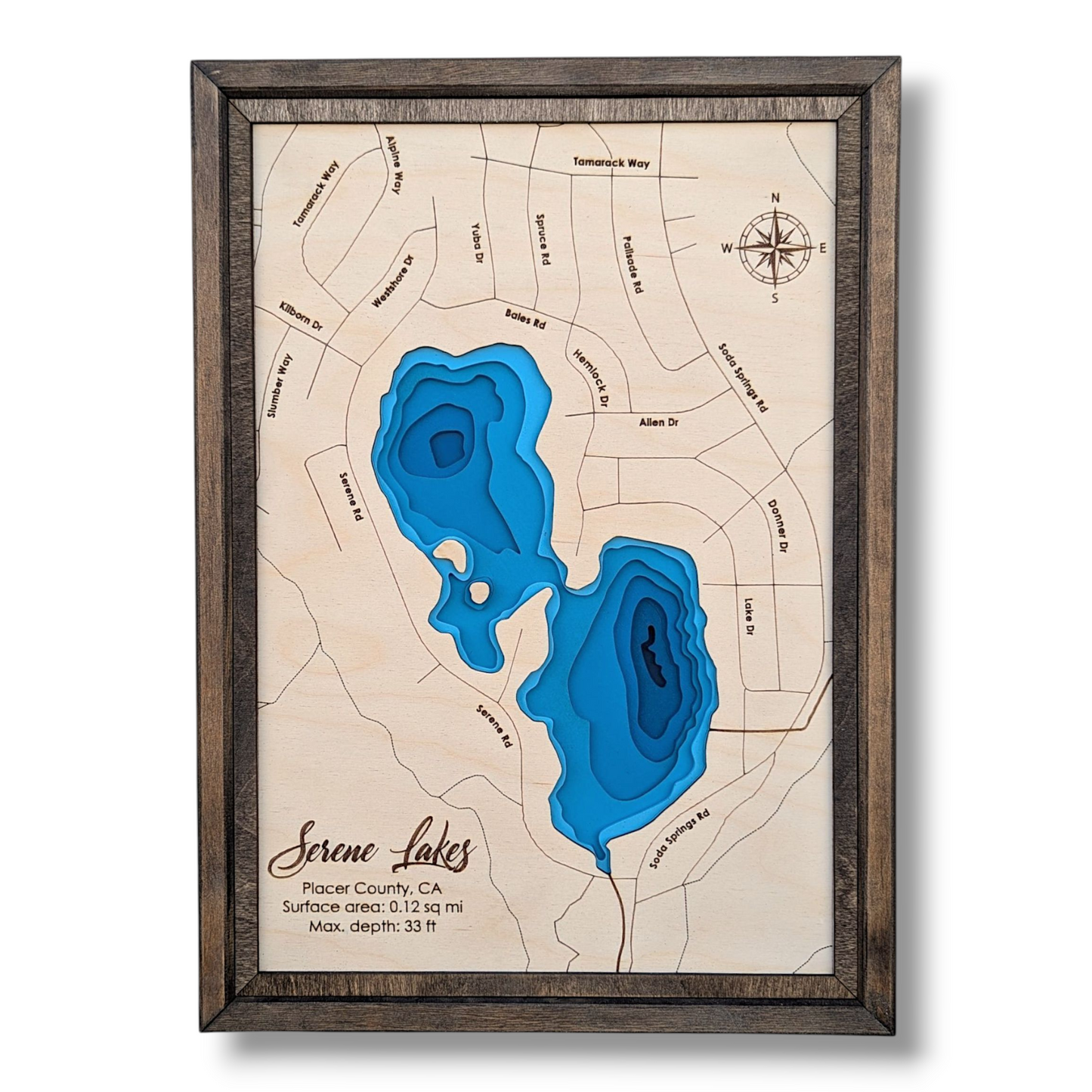 Serene Lake Art | Serene Lake Bathymetry Map | Various Sizes