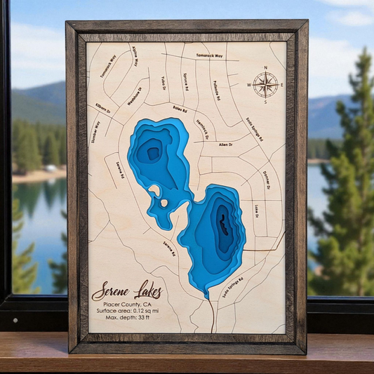 Serene Lake Art | Serene Lake Bathymetry Map | Various Sizes