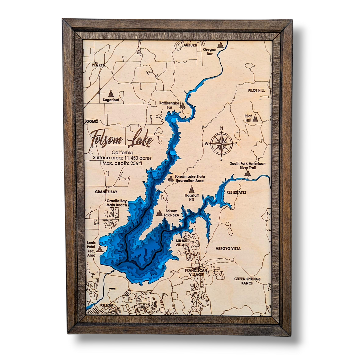 Folsom Lake Art | Folsom Lake Bathymetry Map | Various Sizes