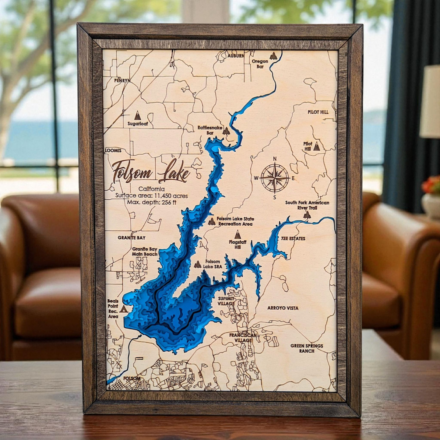 Folsom Lake Art | Folsom Lake Bathymetry Map | Various Sizes
