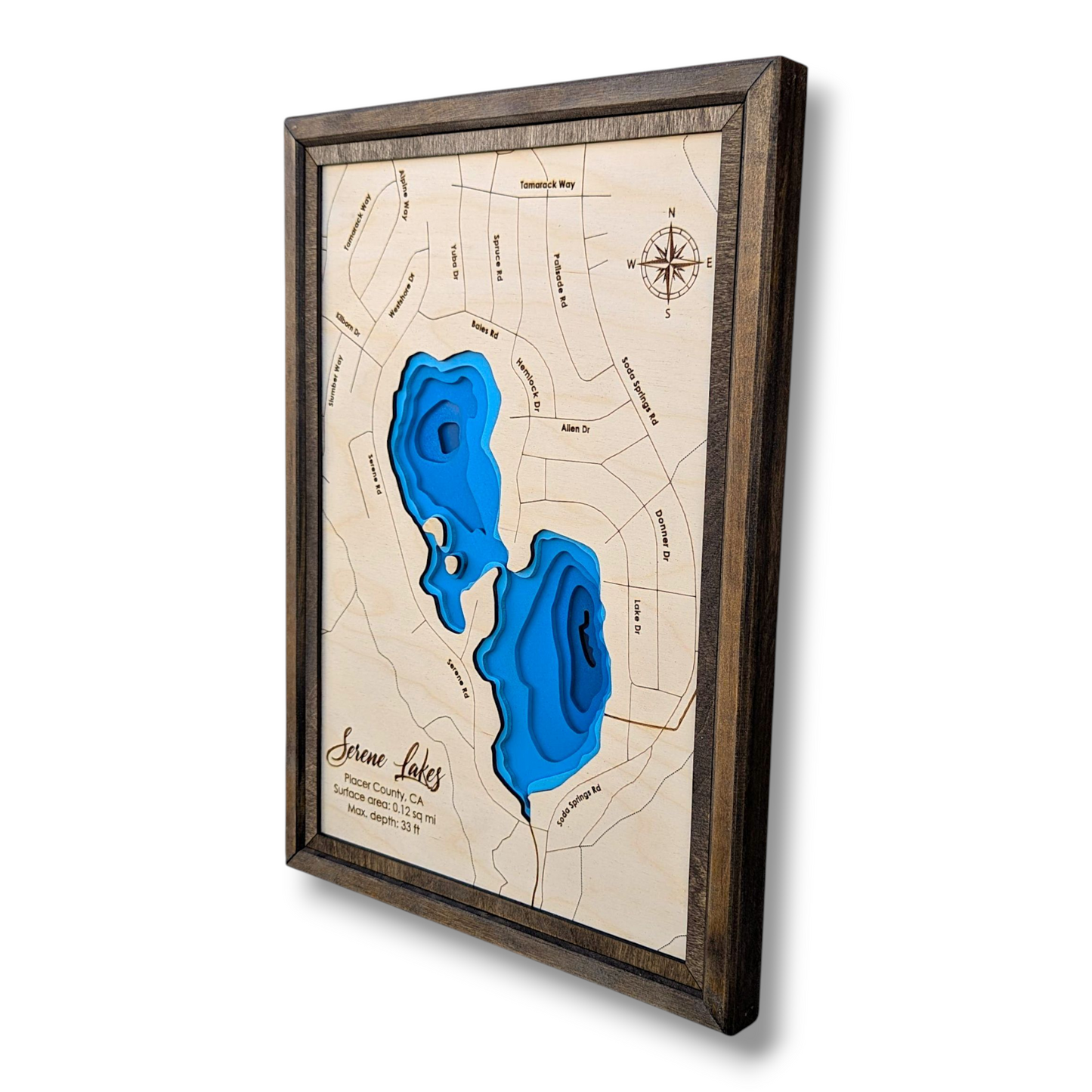 Serene Lake Art | Serene Lake Bathymetry Map | Various Sizes