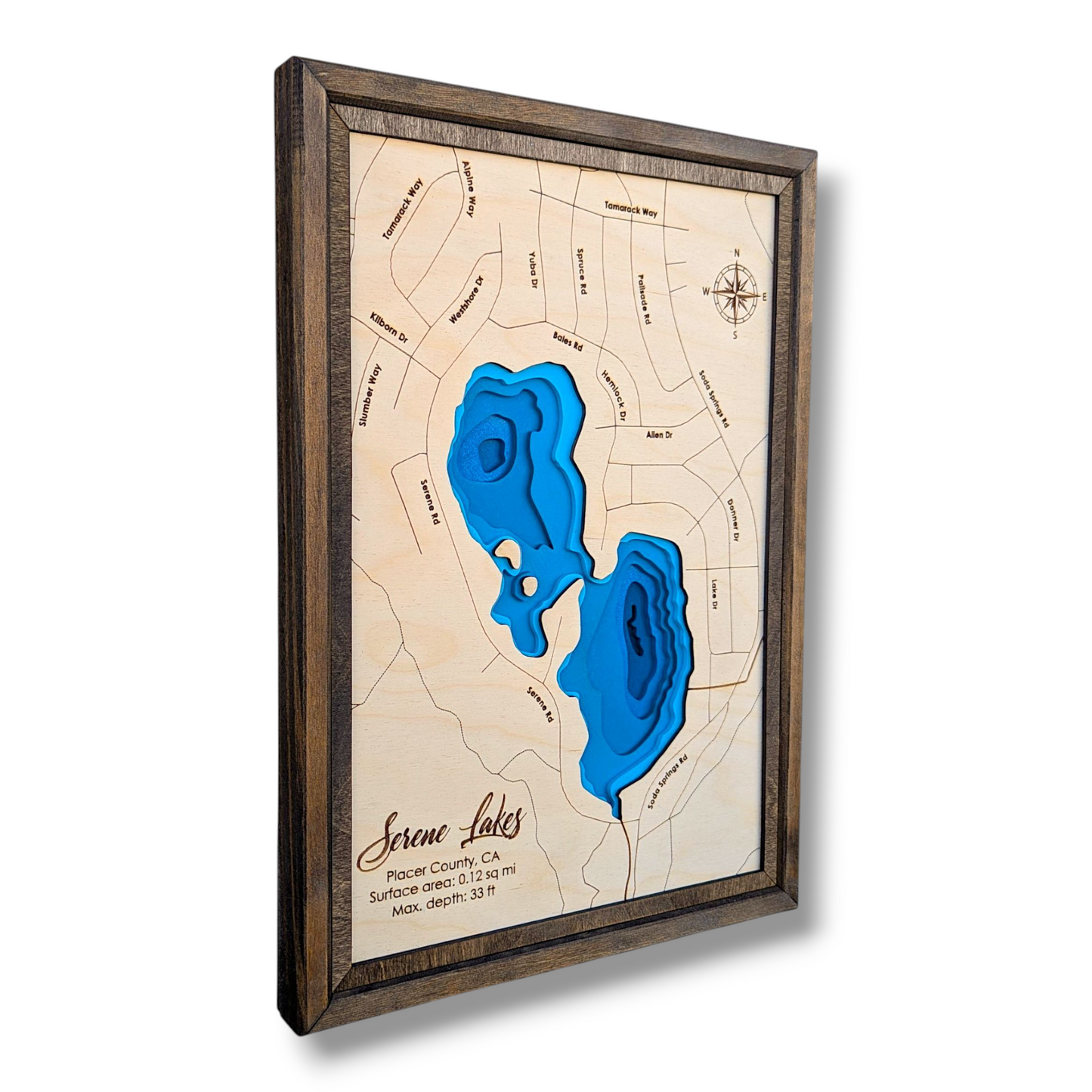 Serene Lake Art | Serene Lake Bathymetry Map | Various Sizes