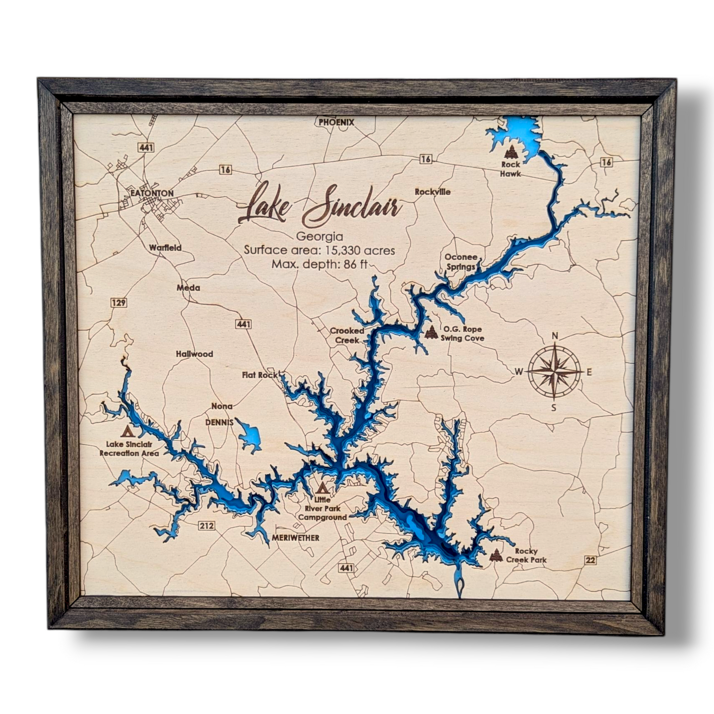 Lake Sinclair Art | Lake Sinclair Bathymetry Map | Various Sizes