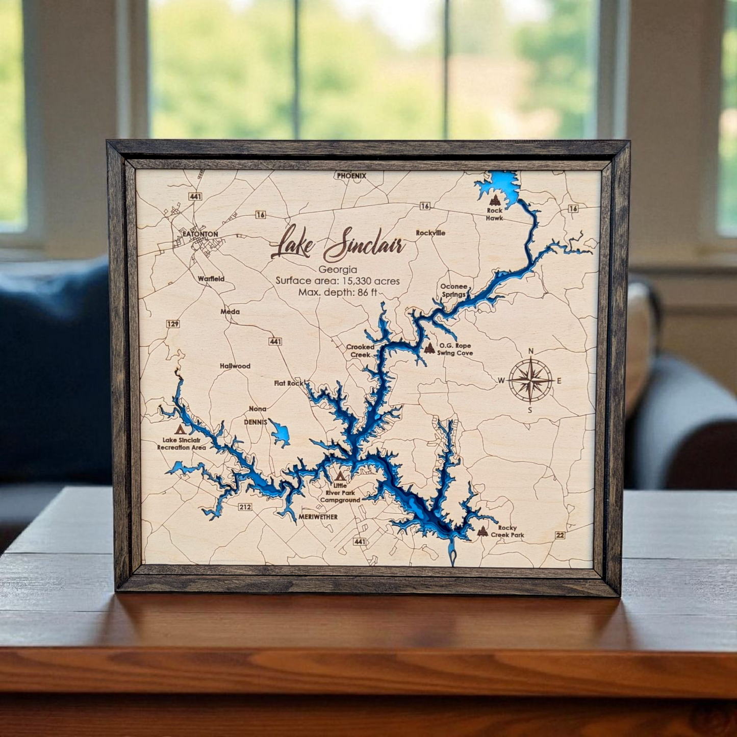 Lake Sinclair Art | Lake Sinclair Bathymetry Map | Various Sizes