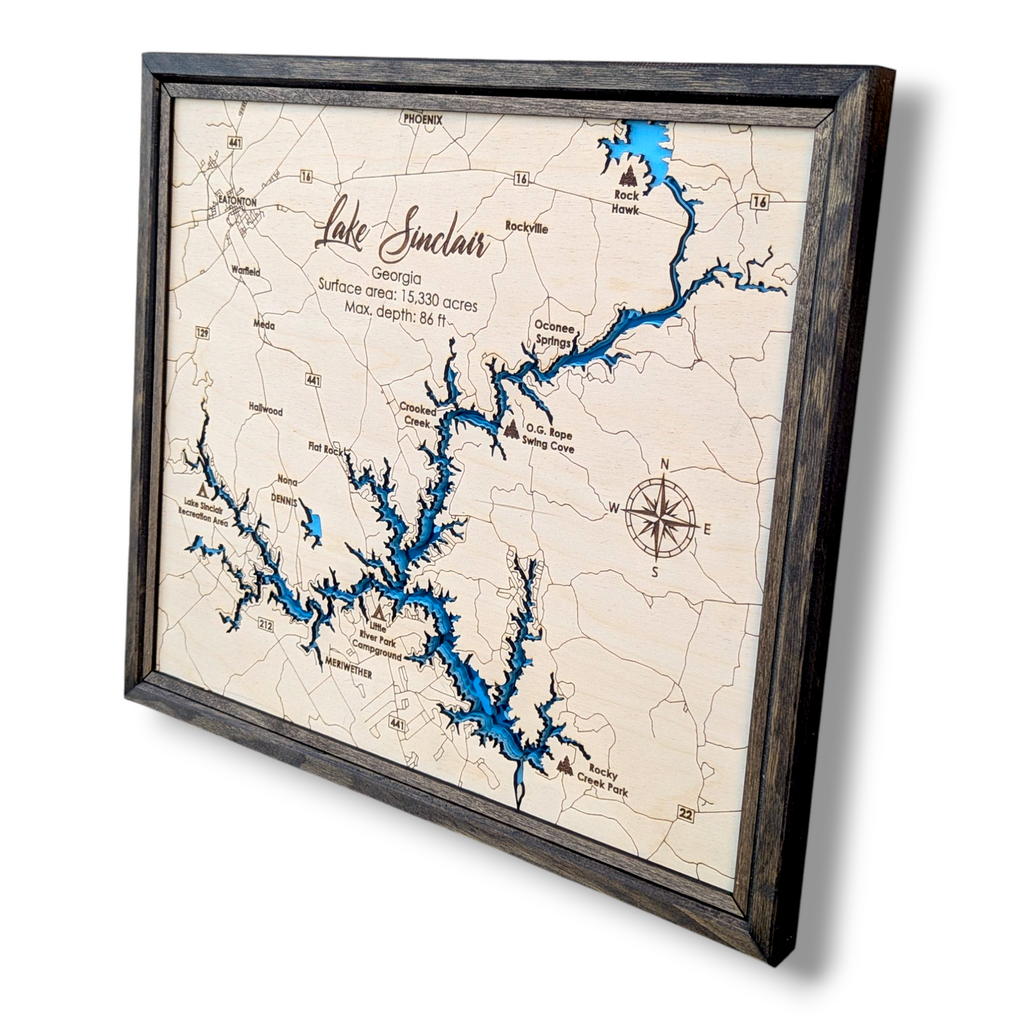 Lake Sinclair Art | Lake Sinclair Bathymetry Map | Various Sizes