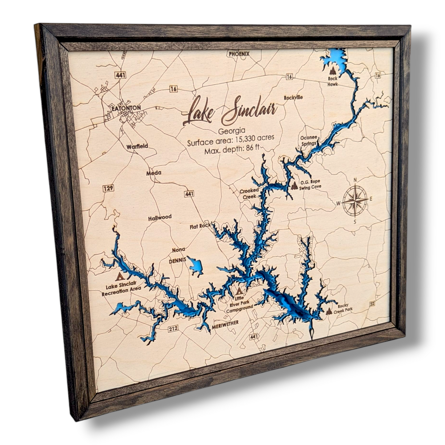 Lake Sinclair Art | Lake Sinclair Bathymetry Map | Various Sizes