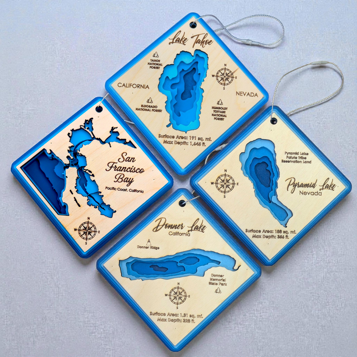 Lake Ornament | Choose Your Lake | Wooden Bathymetry Map