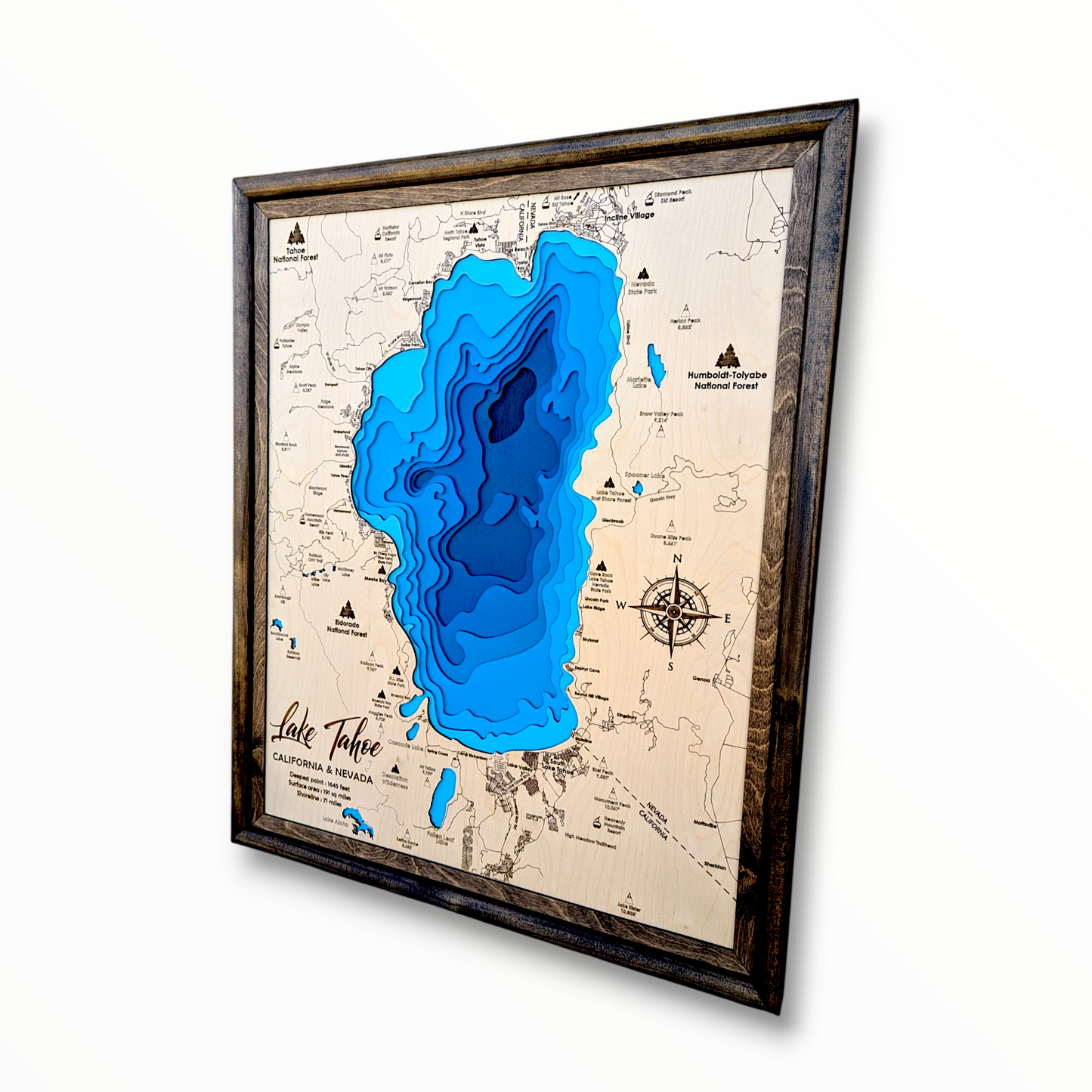 Lake Tahoe Art | Tahoe Bathymetry Map | Various Sizes
