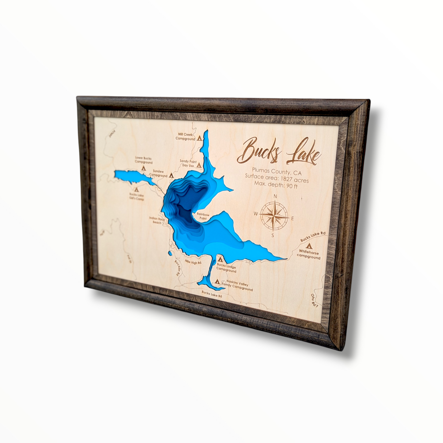Bucks Lake Art | Bucks Bathymetry Map | Various Sizes