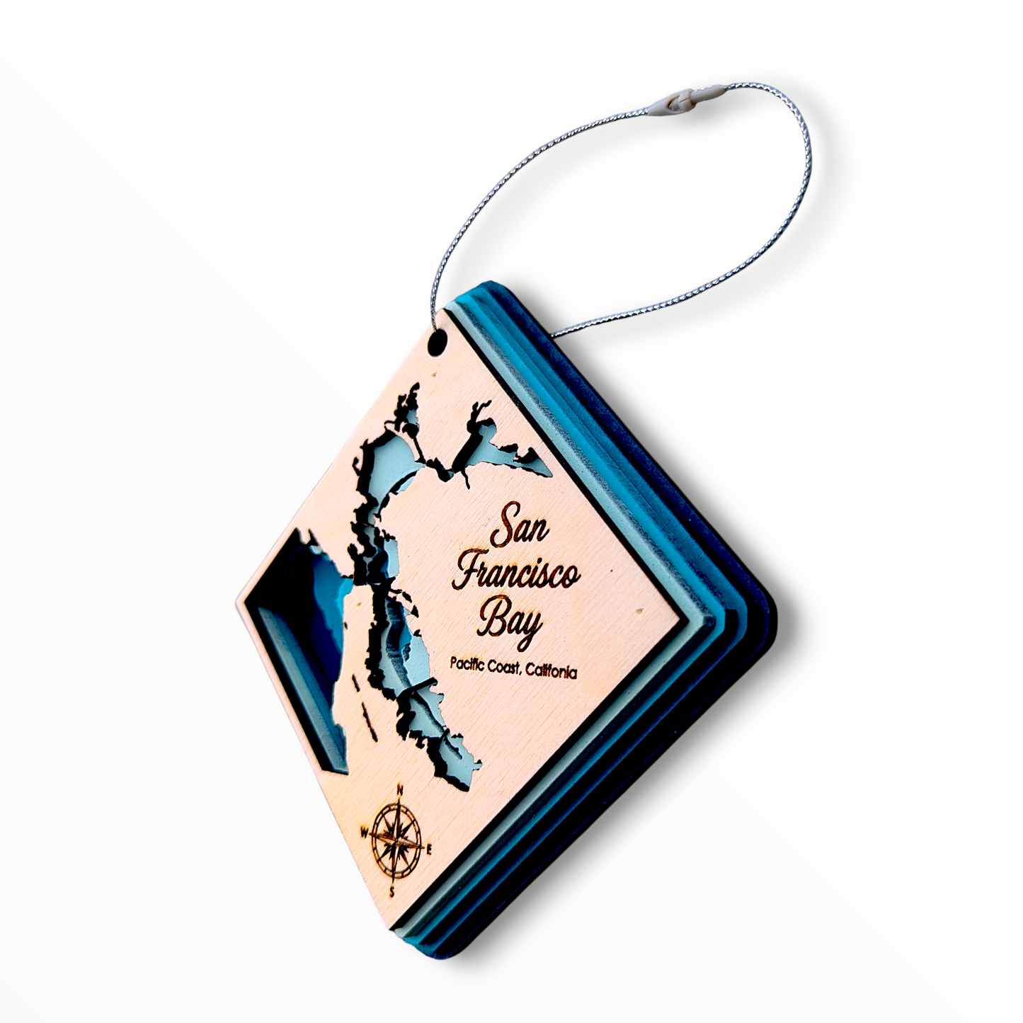 San Francisco Bathymetric Ornament | Diamond | 4" by 4"